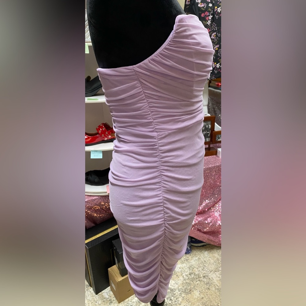 Elegant Lavender Ruched Dress, NWOT - Picture 2 of 3